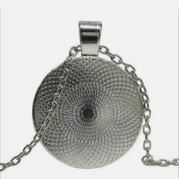 New Vintage Skeleton Print Silver Glass Cabochon Necklace. - Picture 4 of 5